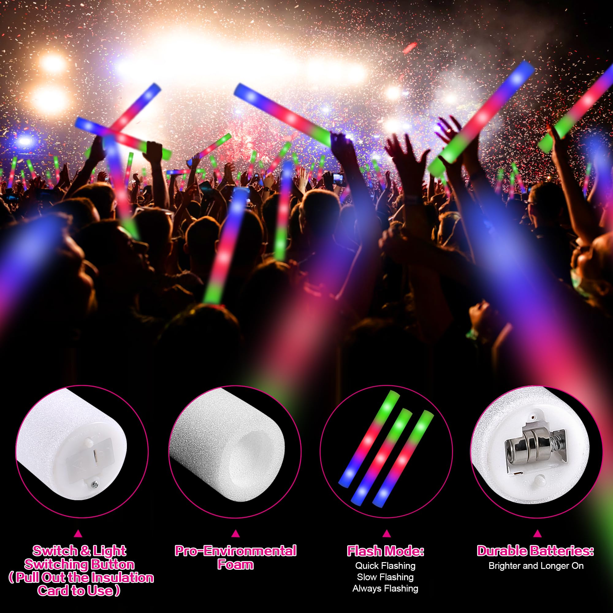 Lydazlab glow sticks night-party scene ideal for dances and celebrations.