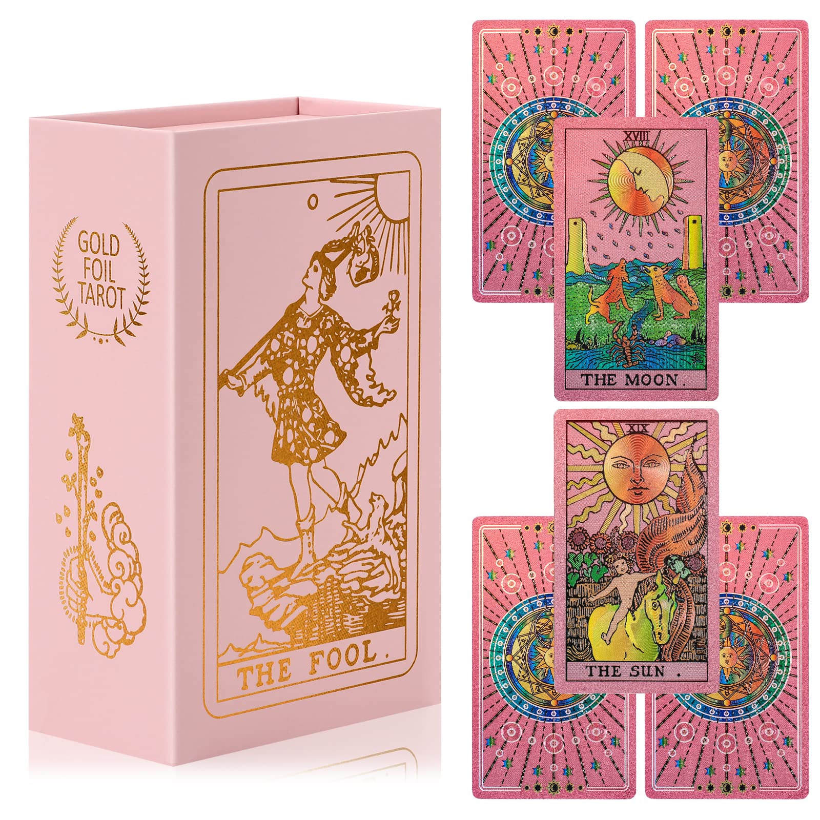 LYINGFISH tarot set for beginners with pink foil design, ideal for approachable readings