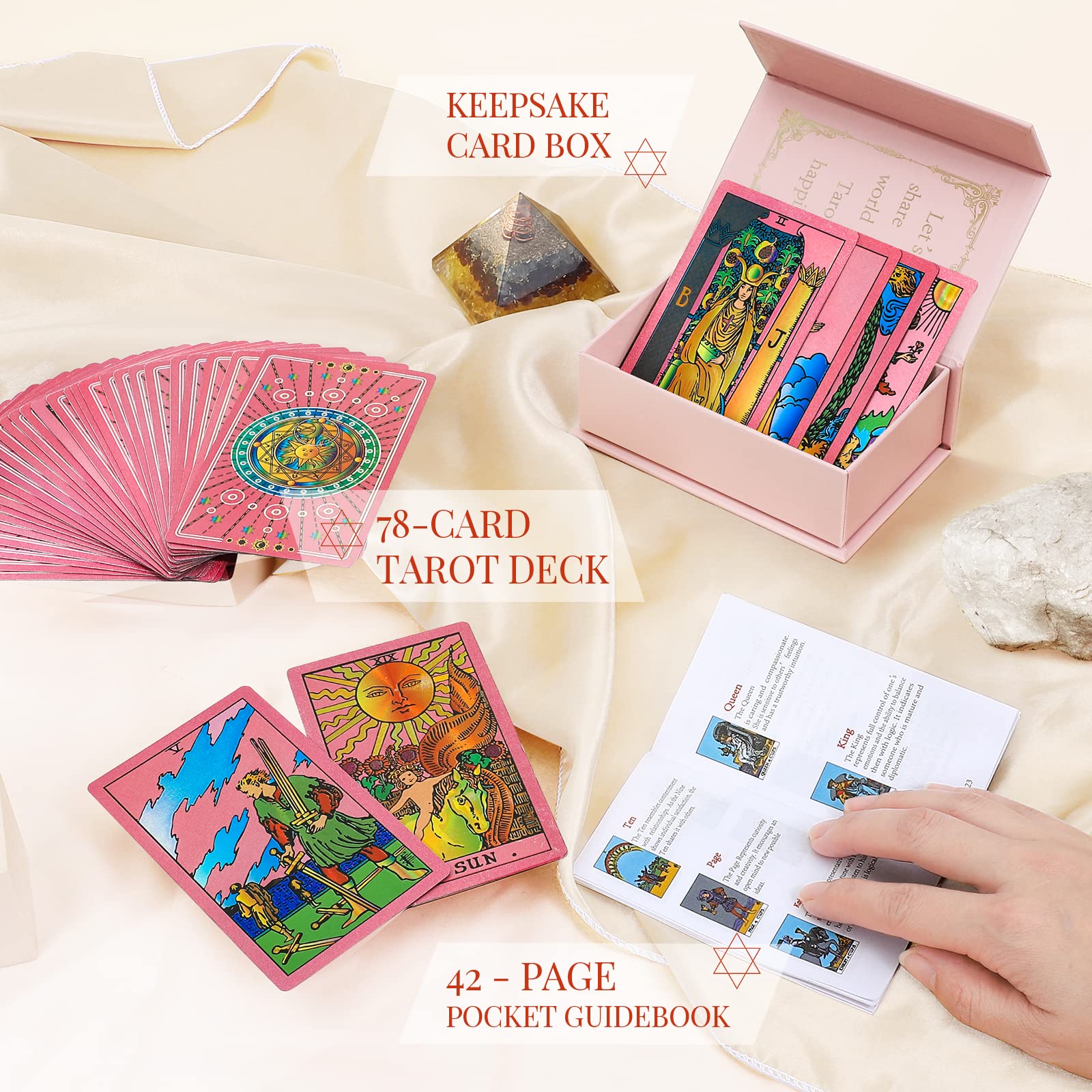 LYINGFISH Rider Waite pink tarot deck with classic divination imagery