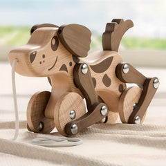 LKyoxs Montessori dog pull toy with wooden frame supports early balance and coordination.