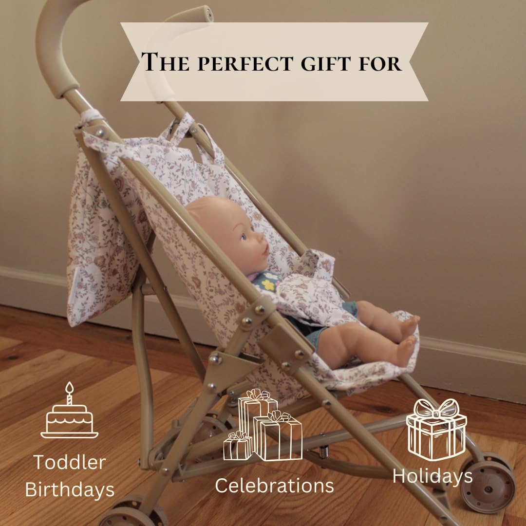 Lyla & Sage doll stroller with adjustable handle height for caregiver comfort.