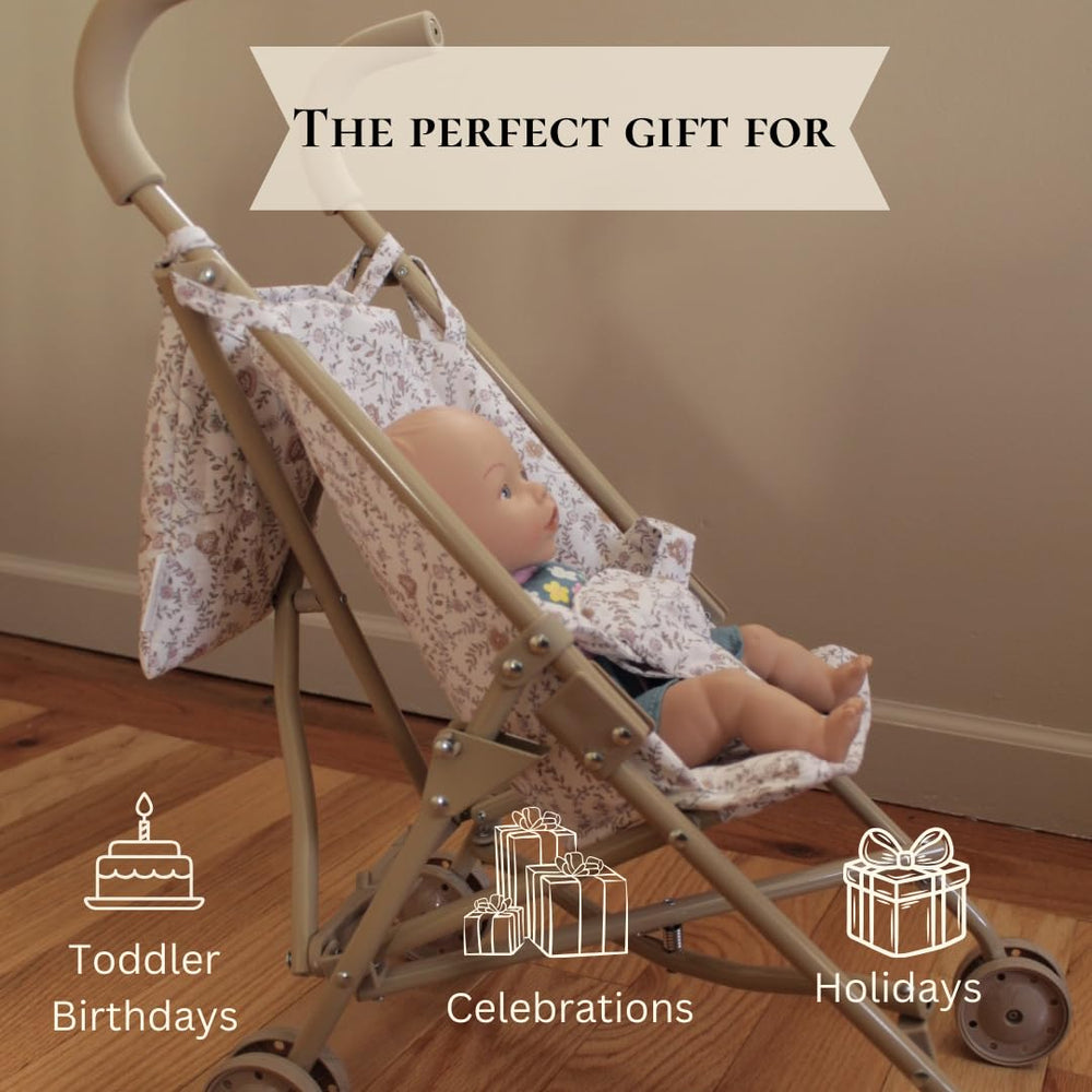Lyla & Sage doll stroller with adjustable handle height for caregiver comfort.