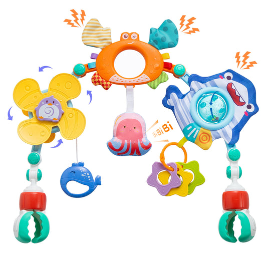 Lynncare baby stroller arch toy clip-on design for car seats and strollers.