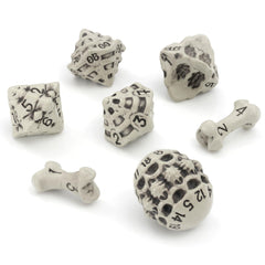 LYNX Skull & Bone dice in white finish with color-wash for authentic RPG flair.