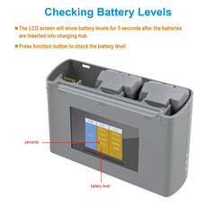 LYONGTECH LCD two-way charging hub shows DJI Mini 2 battery status at a glance