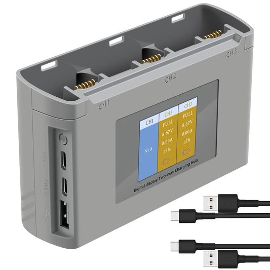 LYONGTECH LCD two-way charging hub displays DJI Mini 4K battery levels