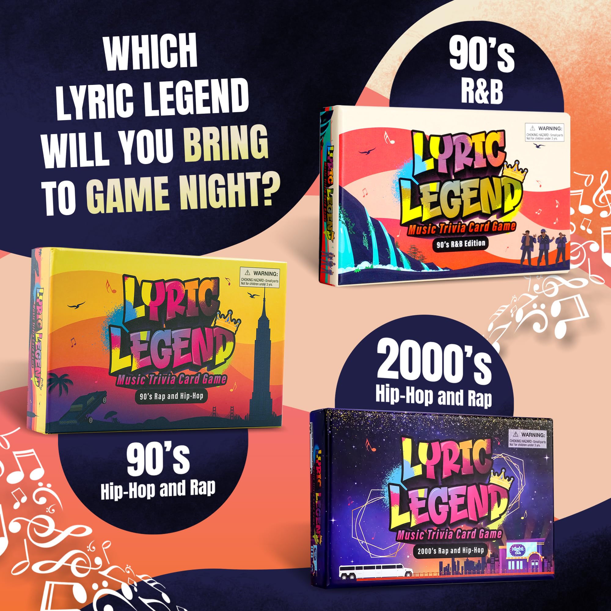 Lyric Legend artwork and cards arranged for party setup.