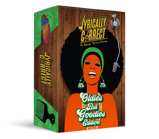 Lyrically Correct 60s-70s trivia pack on table for group nostalgia and fun.