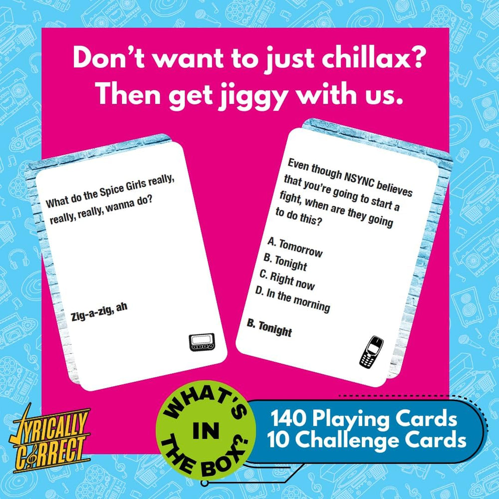 Lyrically Correct party-night setup invites friends to compete in a friendly sing-along.