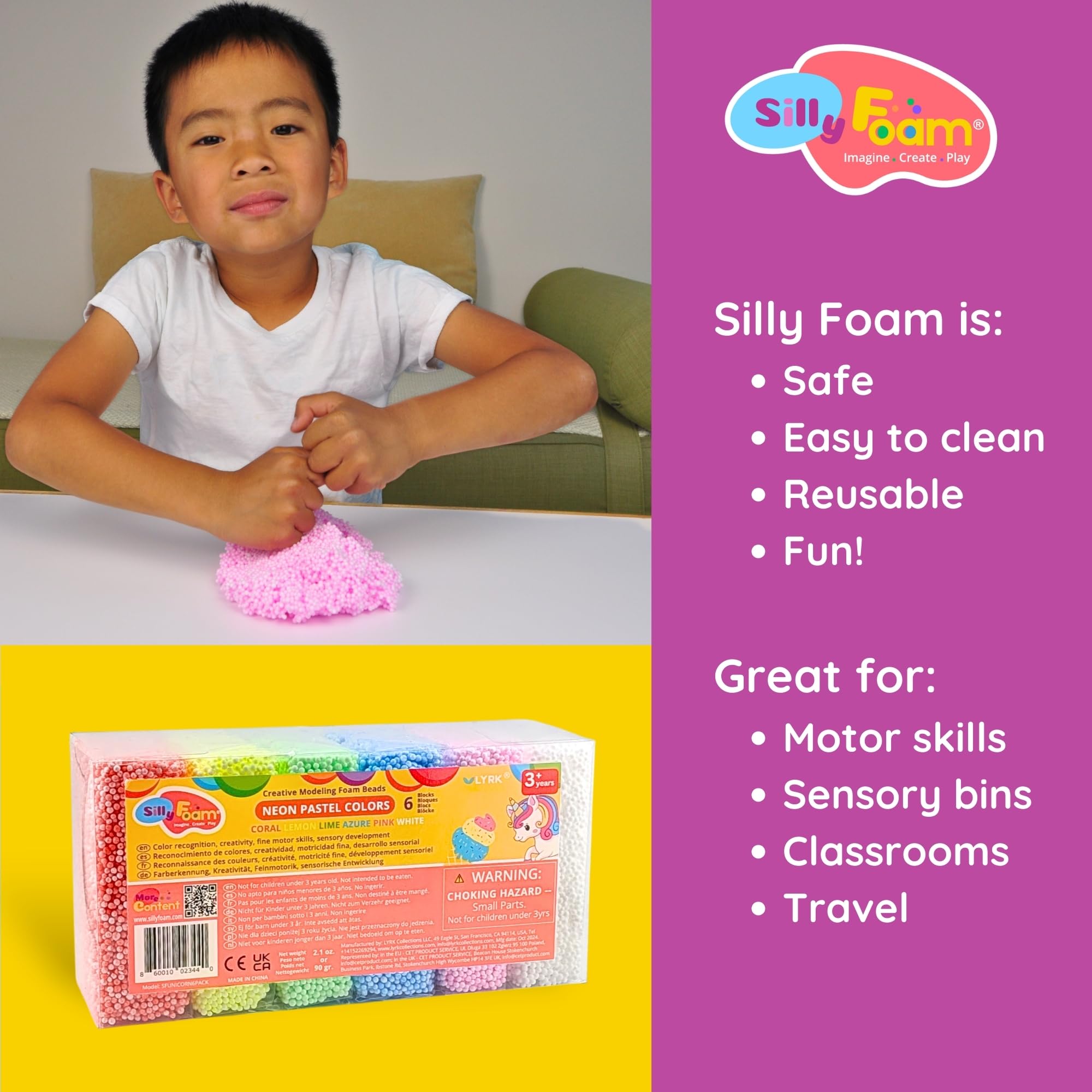 LYRK Silly Foam beads suitable for preschool sensory bins and crafts.
