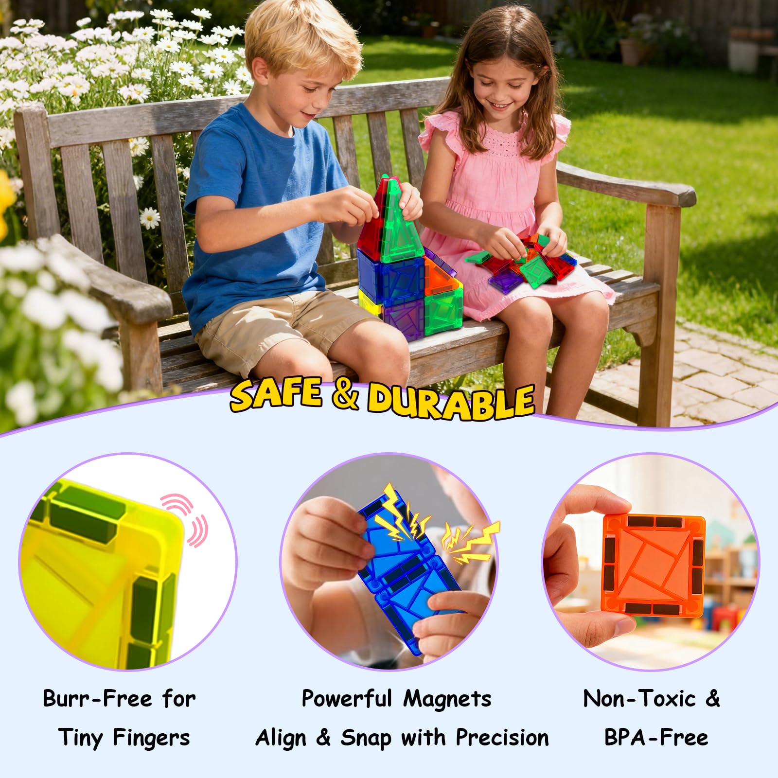 Lyzaoc ABS tiles close up highlighting smooth edges for safe hands during play.