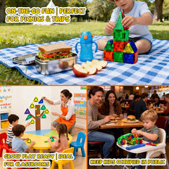 Lyzaoc metal storage box keeps tiles organized for tidy play spaces.