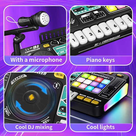 LZZAPJ Kids DJ Mixer showing eight piano keys for pretend composing
