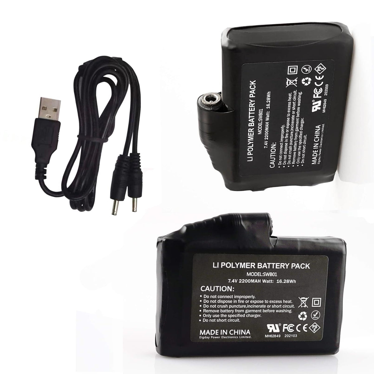 M Jiuyunmu 7.4V 2200mAh battery pack powering heated apparel
