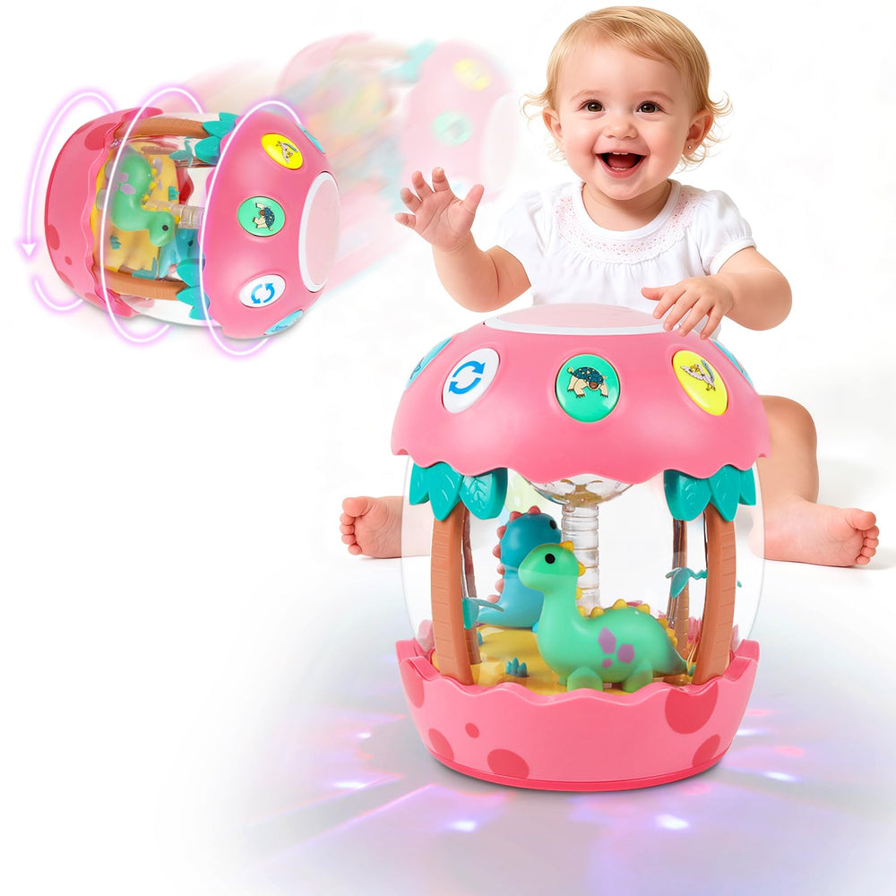 M SANMERSEN dinosaur rotating light toy front view for sensory exploration.