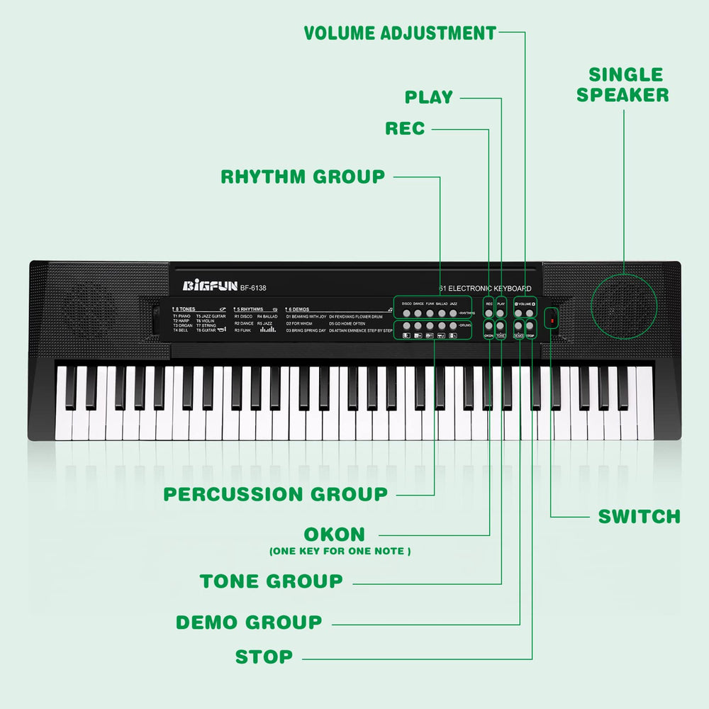 Compact, portable M SANMERSEN keyboard showing demo music