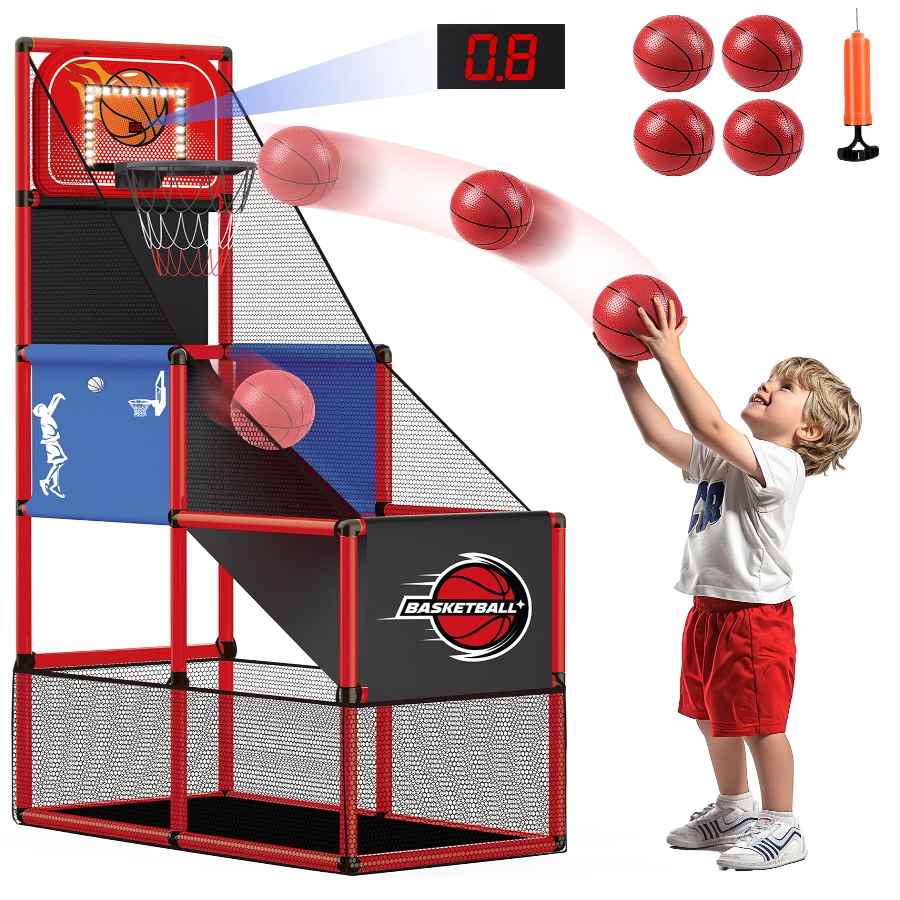 M SANMERSEN kids basketball hoop arcade with LED light for indoor play