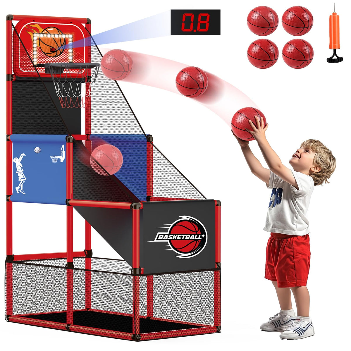 M SANMERSEN kids basketball hoop arcade with LED light for indoor play