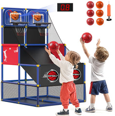 M SANMERSEN kids double arcade hoop with LED scoreboard for indoor fun.