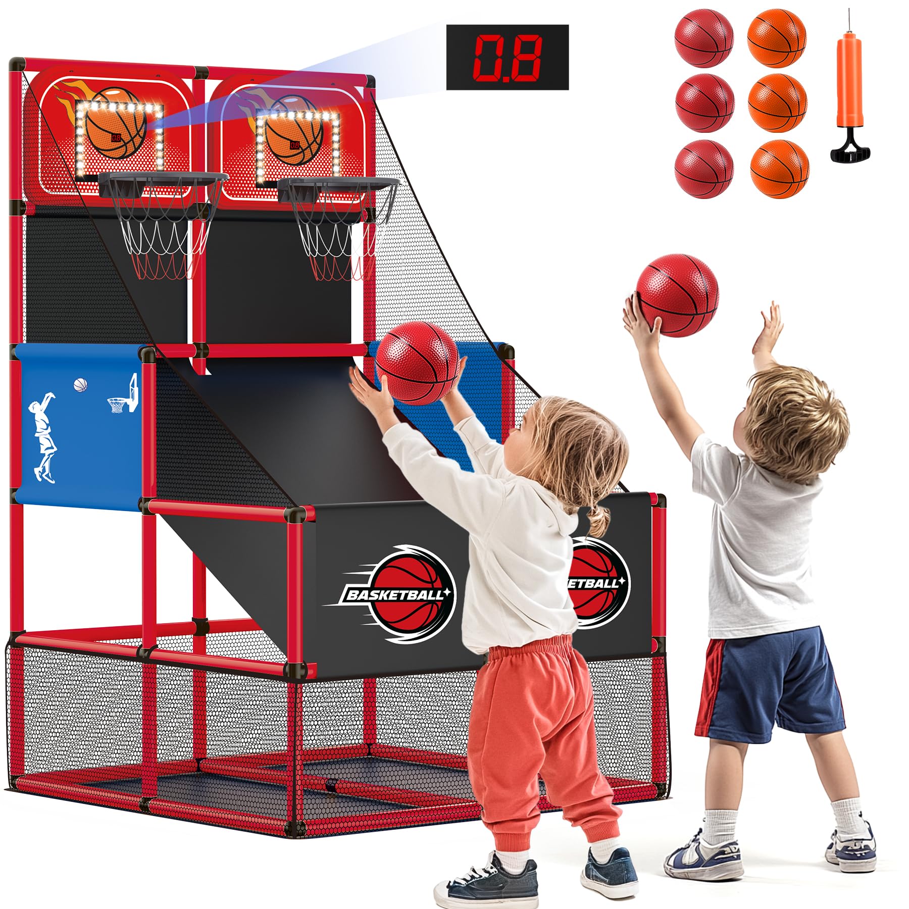 M SANMERSEN kids double hoop arcade setup for active play indoors or outdoors