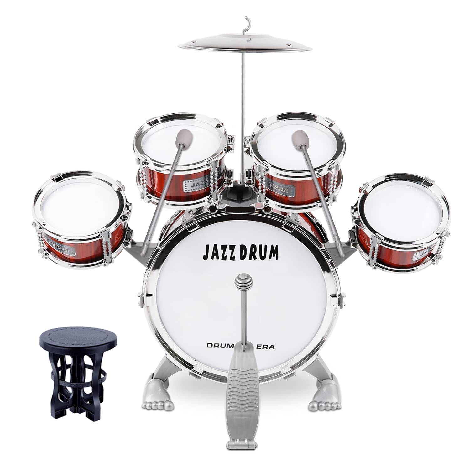 M SANMERSEN 5pc kids drum set assembled, beginner friendly for at home rhythm practice