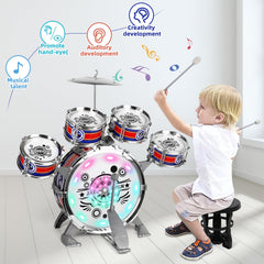 M SANMERSEN kid playing the 5-piece drum set during playtime