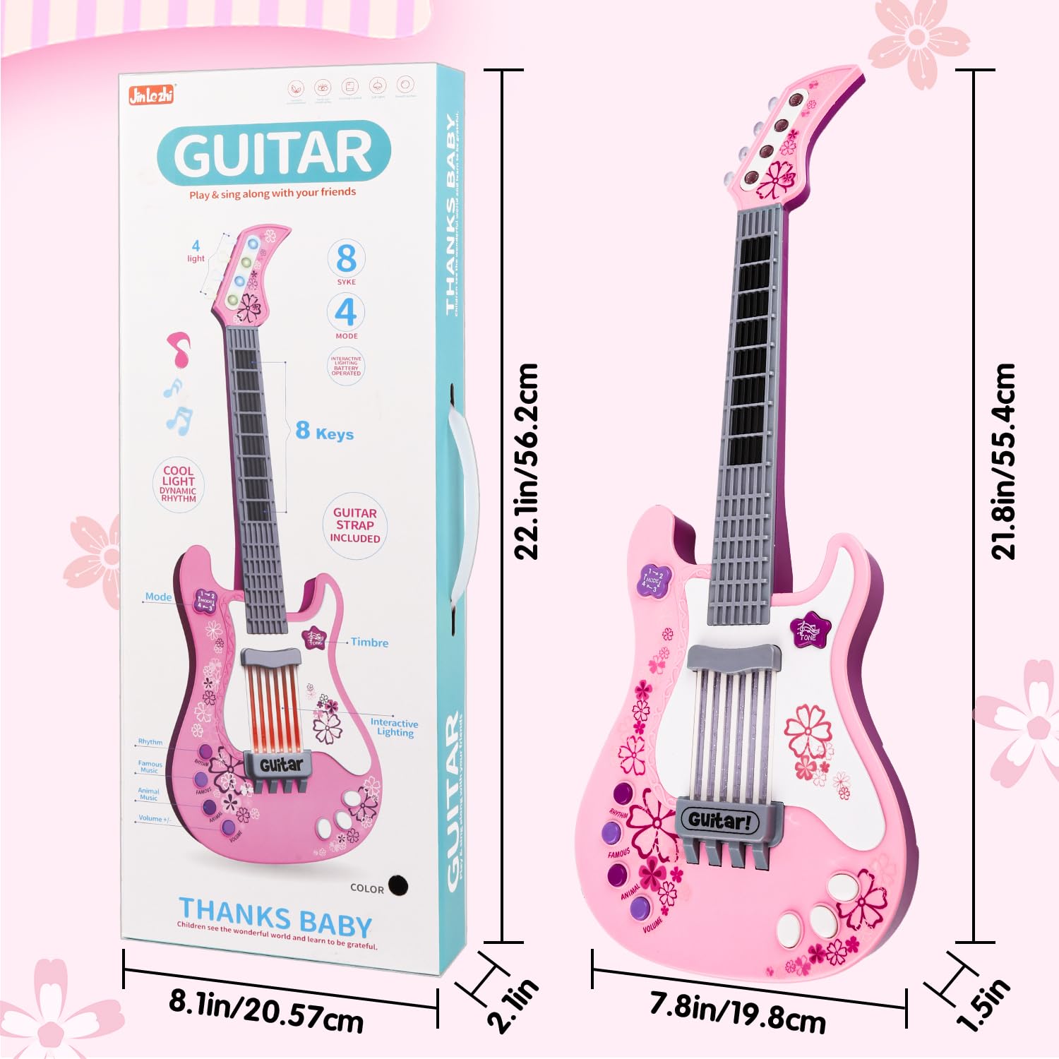 M SANMERSEN pink kid-friendly guitar back strap for easy carrying.