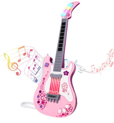 M SANMERSEN pink kids electric guitar front view with demos for musical exploration.