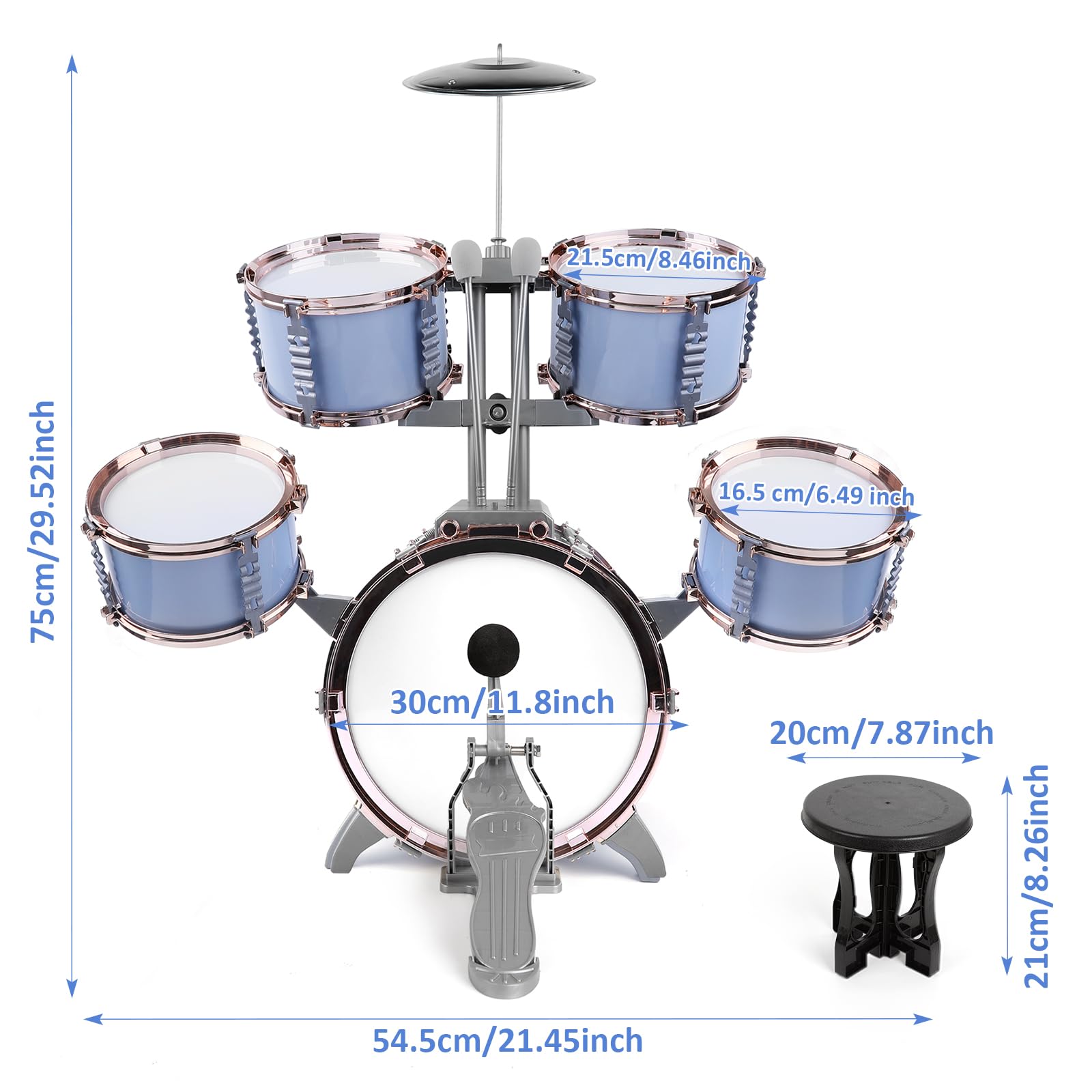 M SANMERSEN Kids Jazz Drum Set stool provides stable seating.
