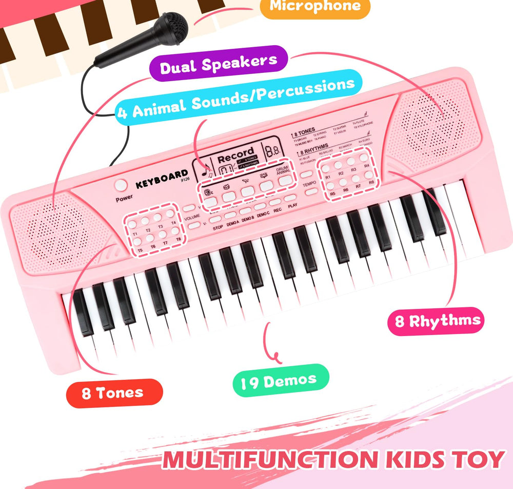 M SANMERSEN kids piano 37-key side view, portable and easy to carry.