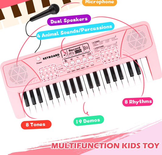M SANMERSEN kids piano 37-key side view, portable and easy to carry.