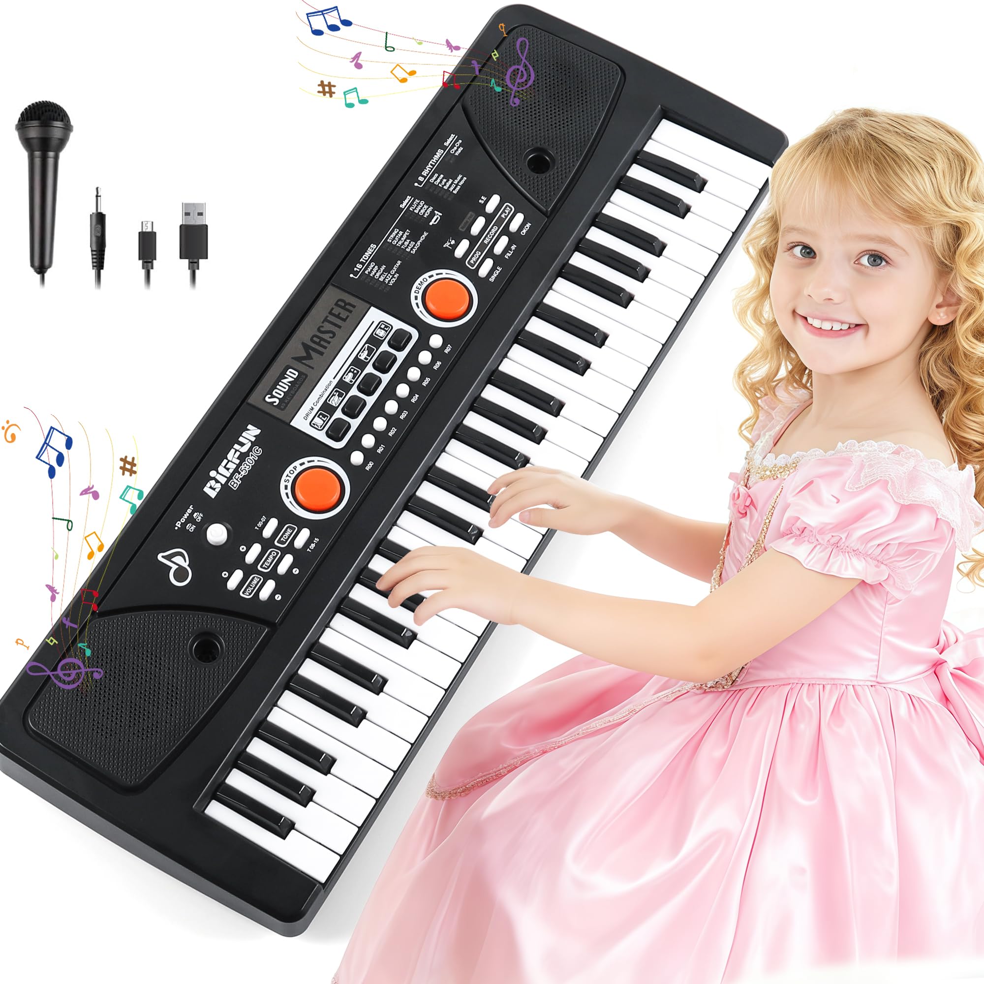 M SANMERSEN Kids Piano 49-key front view for early learning.