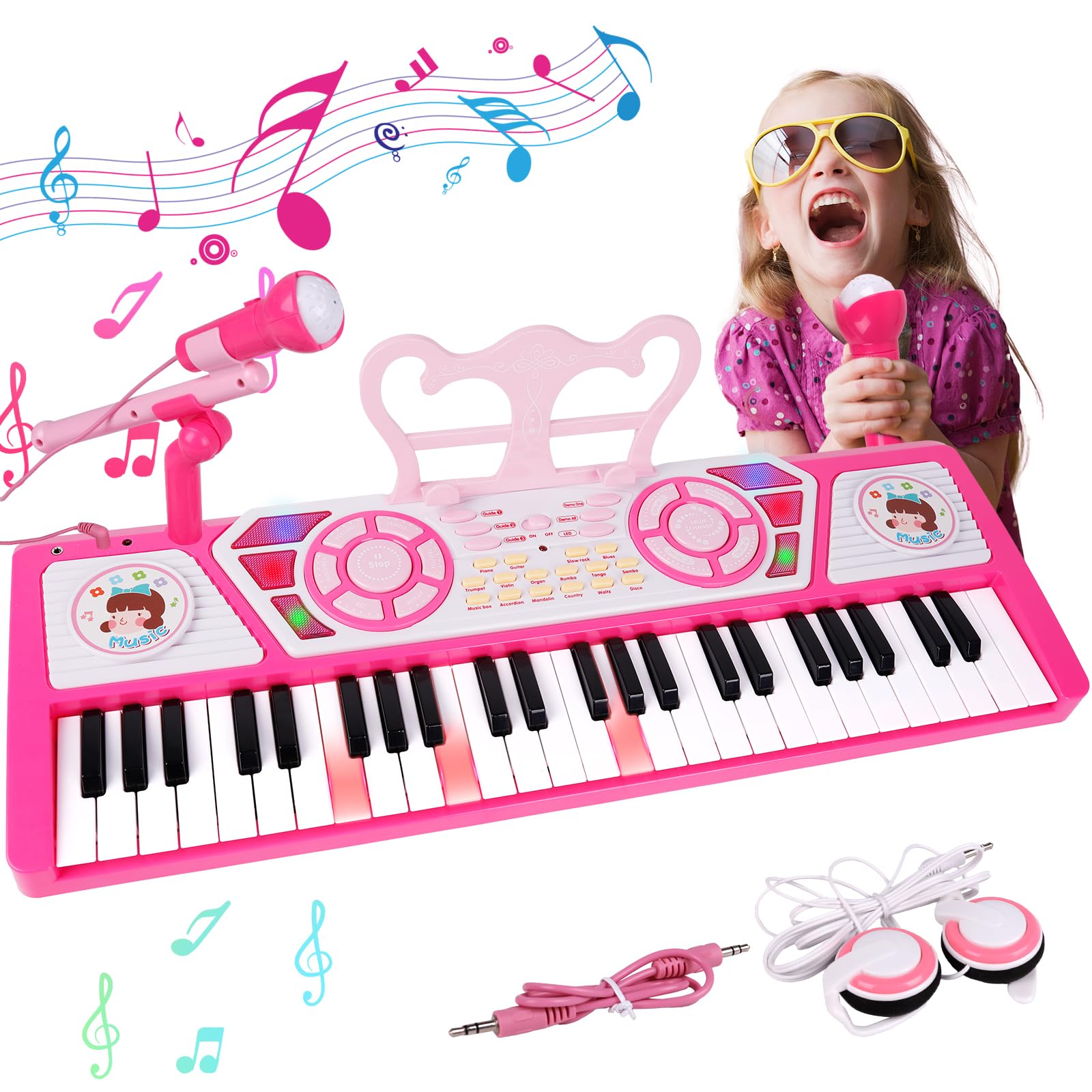 M SANMERSEN Kids Piano 49 Keys front view for easy beginner learning