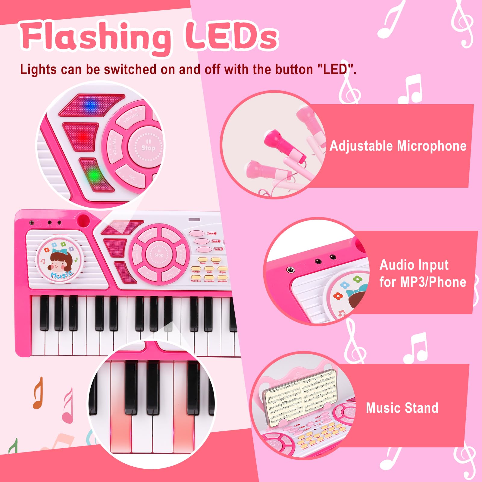 M SANMERSEN Kids Piano with microphone for sing-along sessions