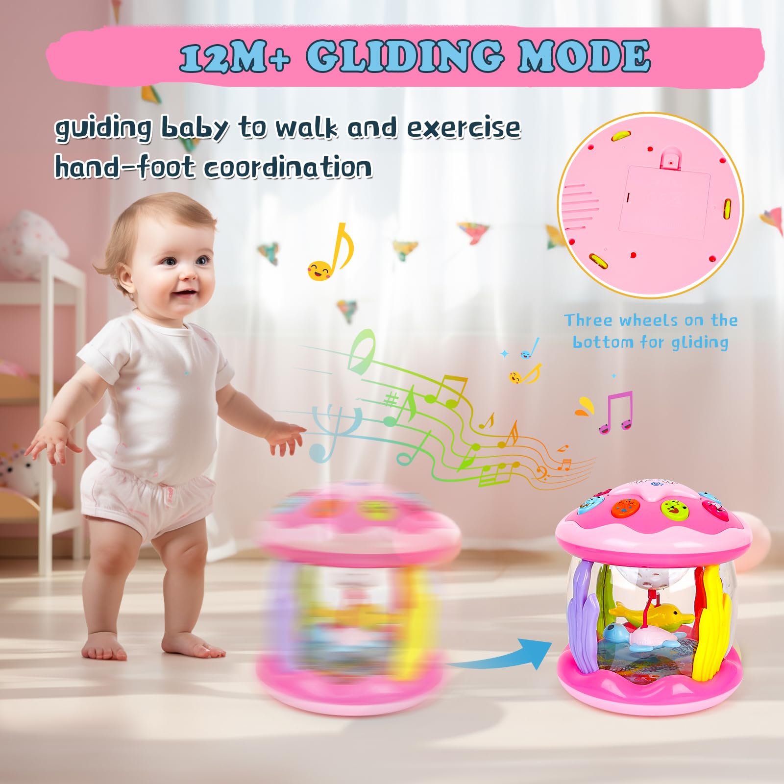 M SANMERSEN light-up musical toy highlights colorful lights for baby's sensory exploration.