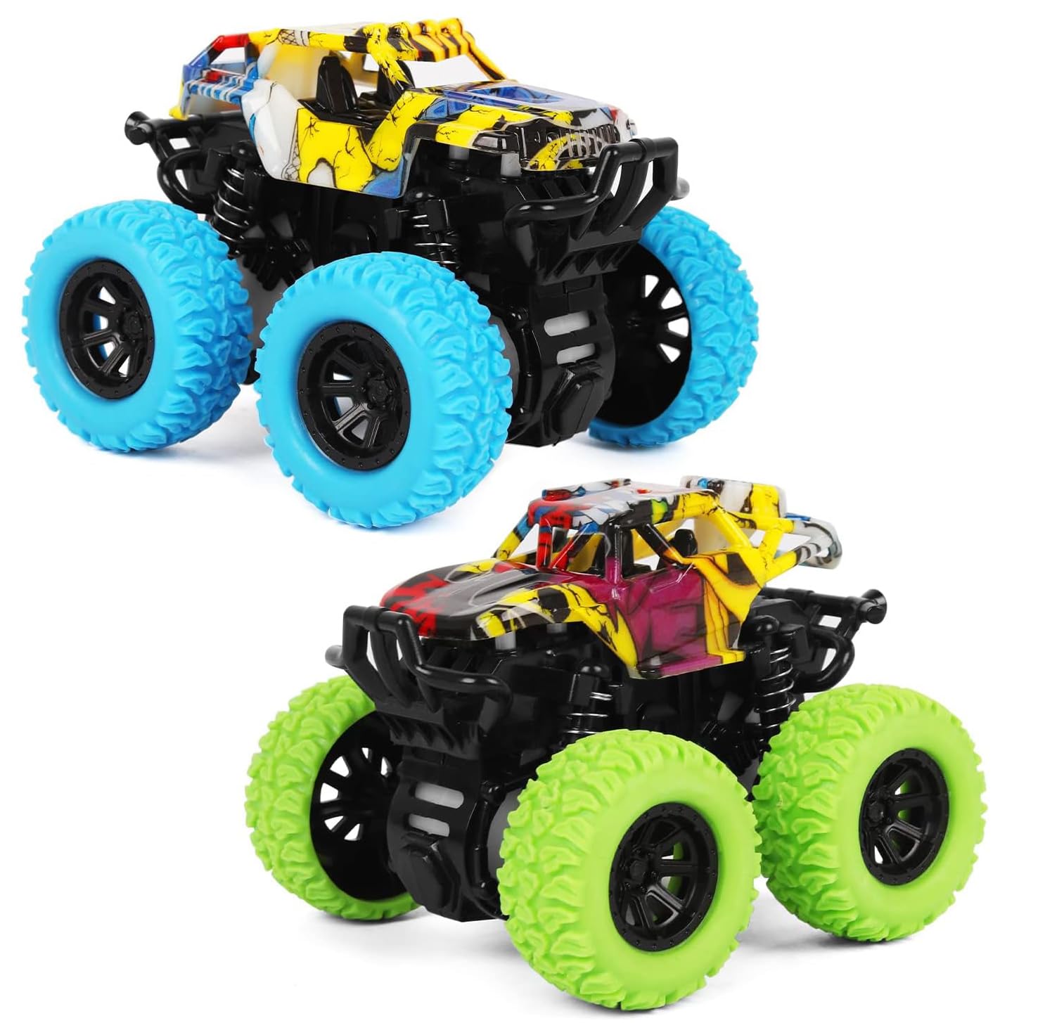 M SANMERSEN Monster Truck Blue side view, friction-powered fun boosts active play without batteries.