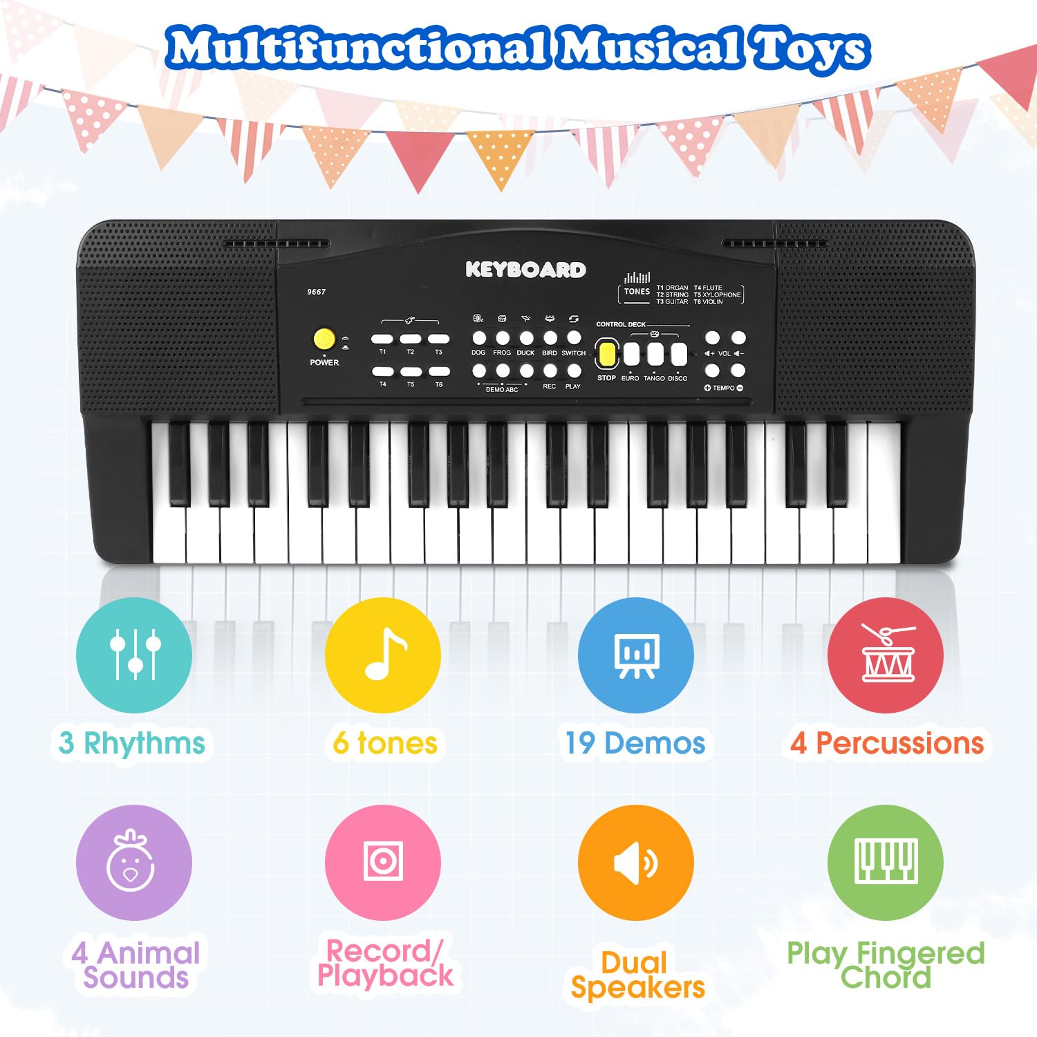 M SANMERSEN toy piano with dual speakers for fuller kid-friendly sound