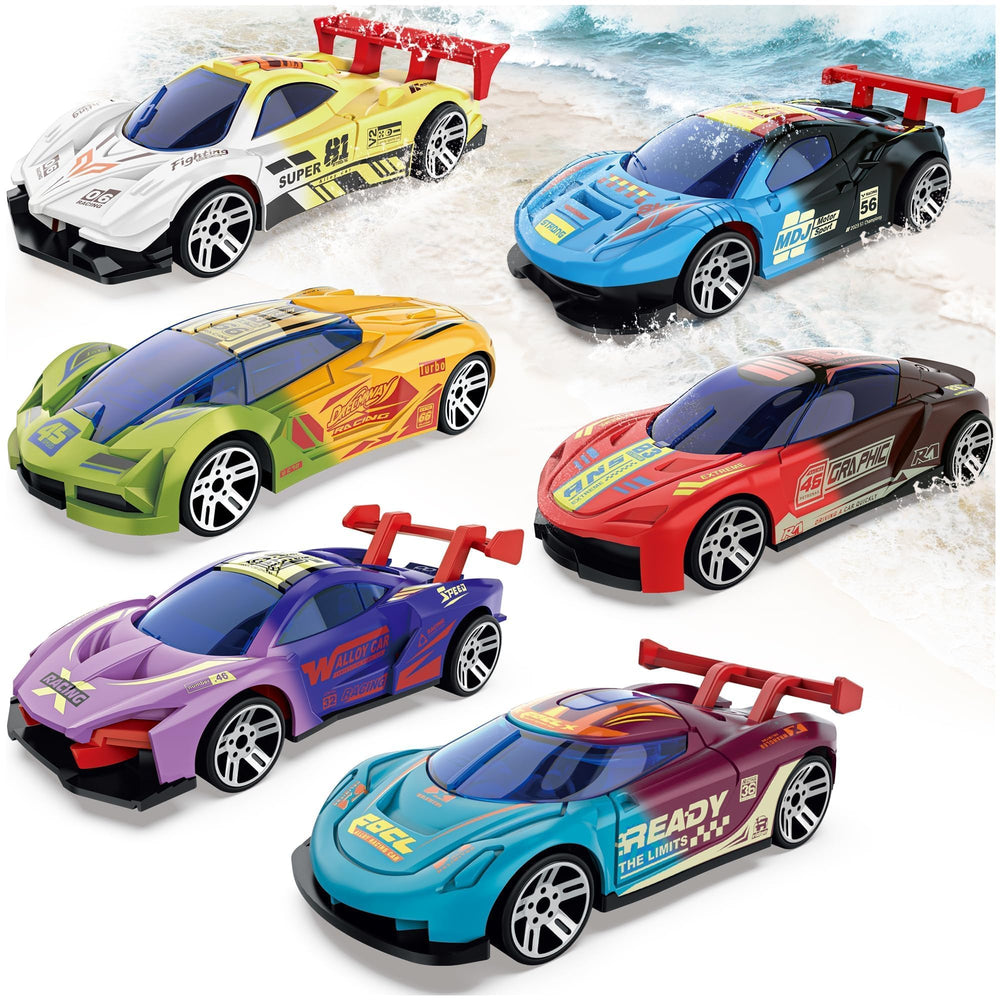MACALOCA color-changing cars pack 6 enhances bath time with vivid color shifts.