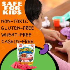 Mad Mattr red self-sticking cleanup for mess-free play.