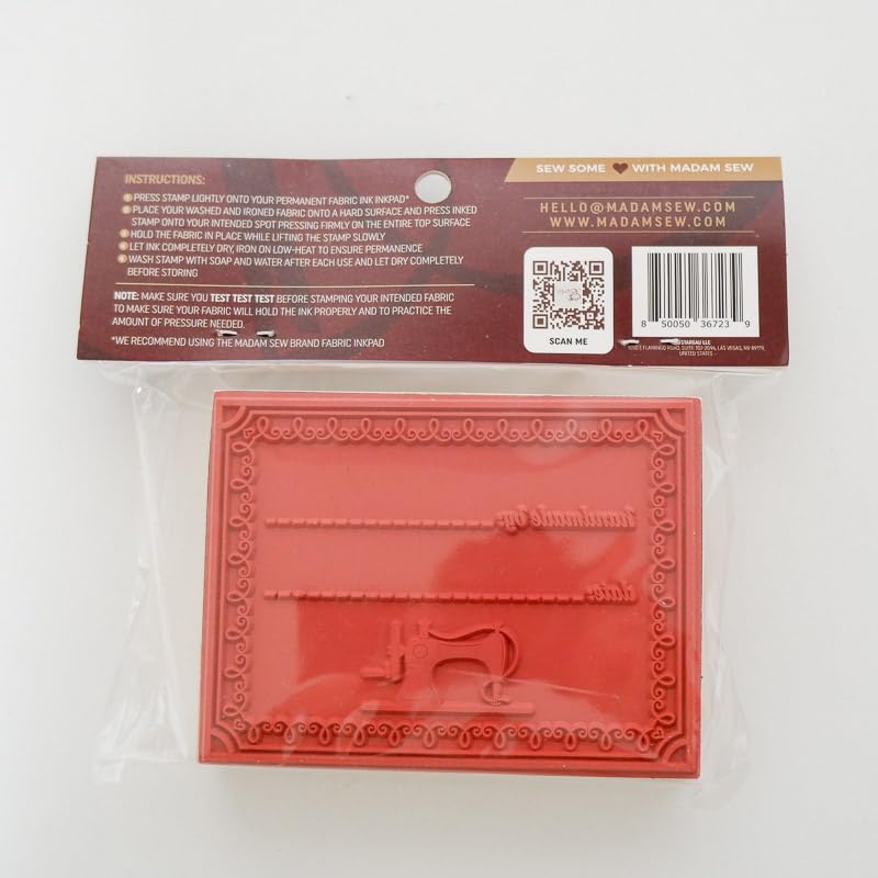 Madam Sew stamp on garments with permanent ink for gift-ready labeling
