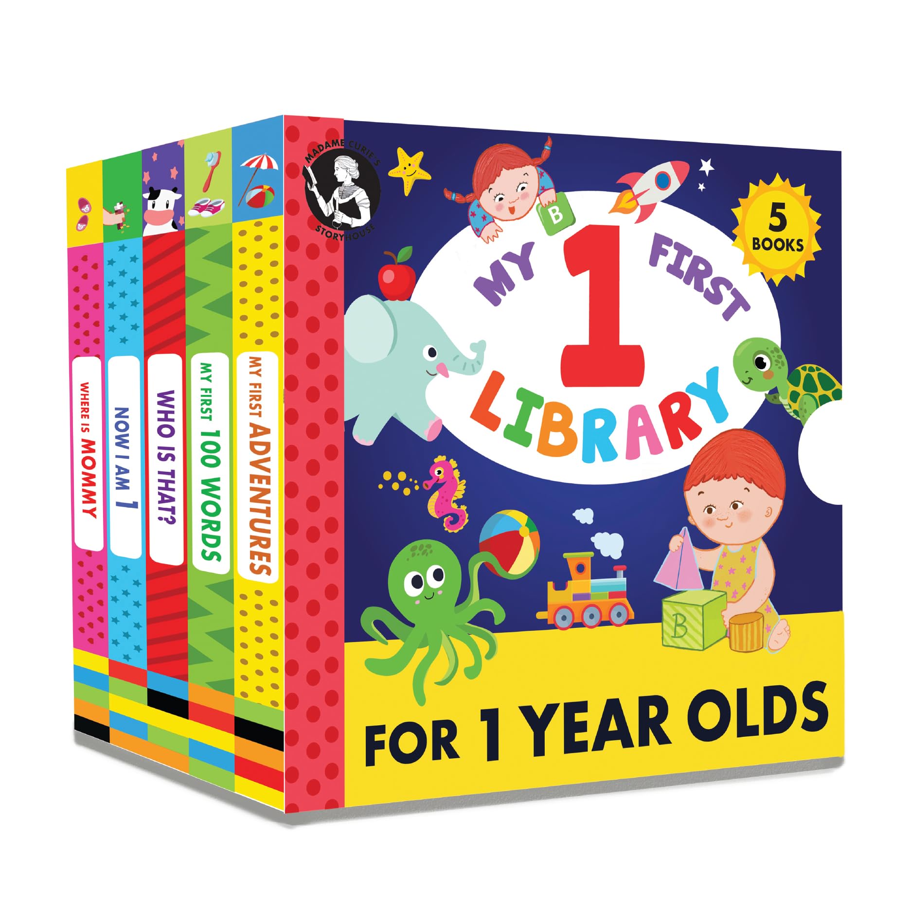 Madame Curie's Storyhouse My 1-Year-Old Library Set cover invites curiosity and family reading.