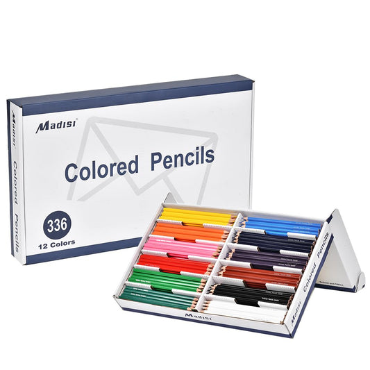 Madisi colored pencils bulk pack 336 pieces in a sturdy box for easy storage.
