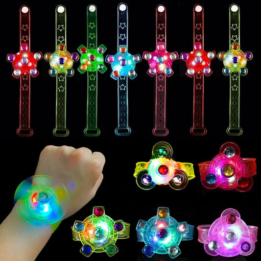 Maegawa LED bracelet spinner glows in red, blue, green for party fun.