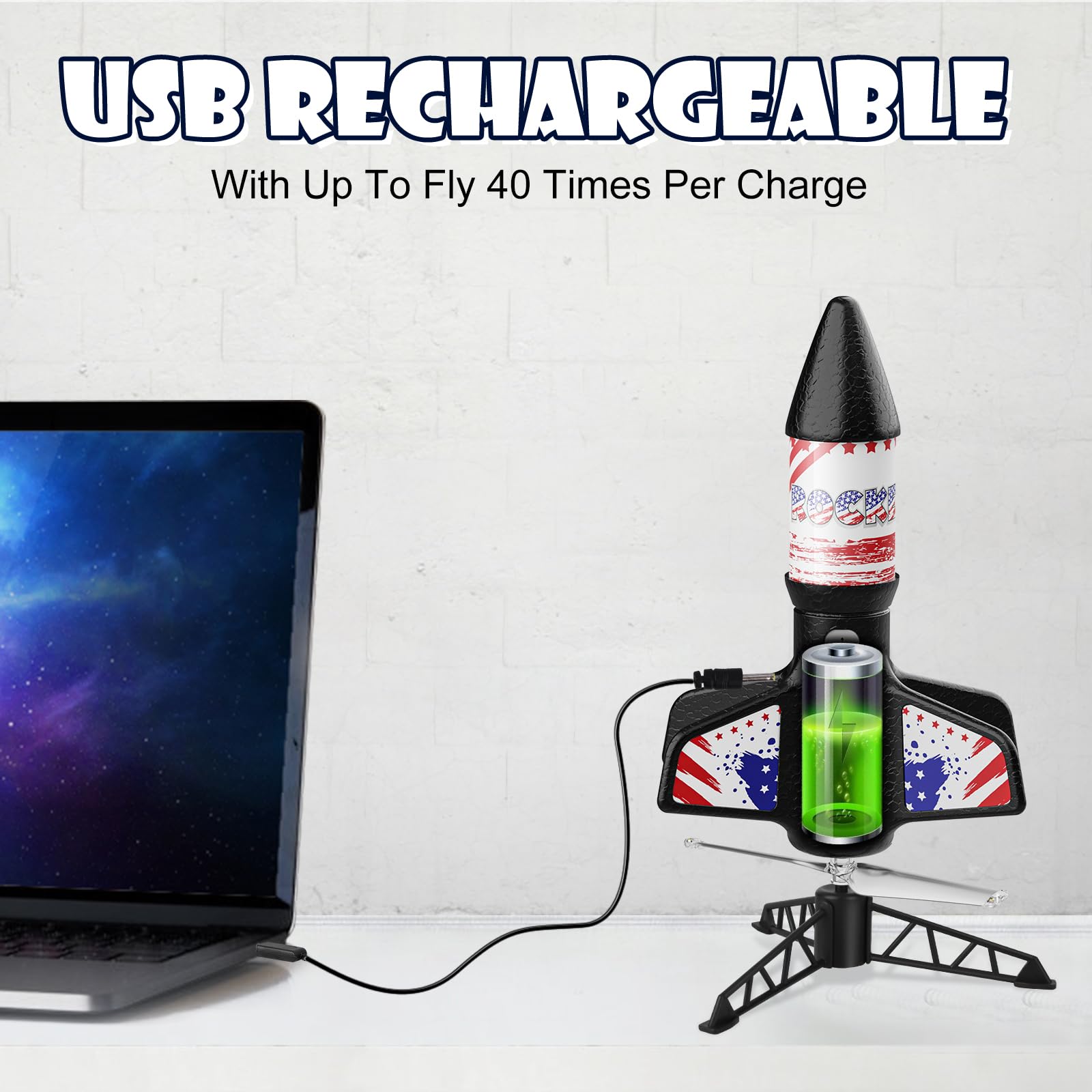 Rechargeable Mafbeanl rocket launcher battery enables many flights per charge.
