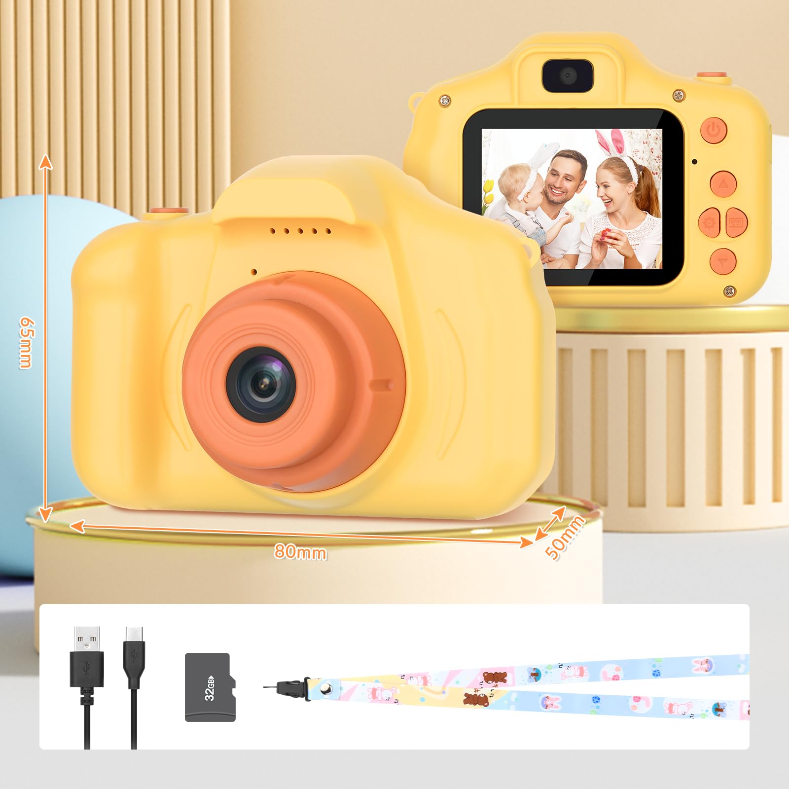 Mafiti Kids Camera orange battery charging highlights quick setup.