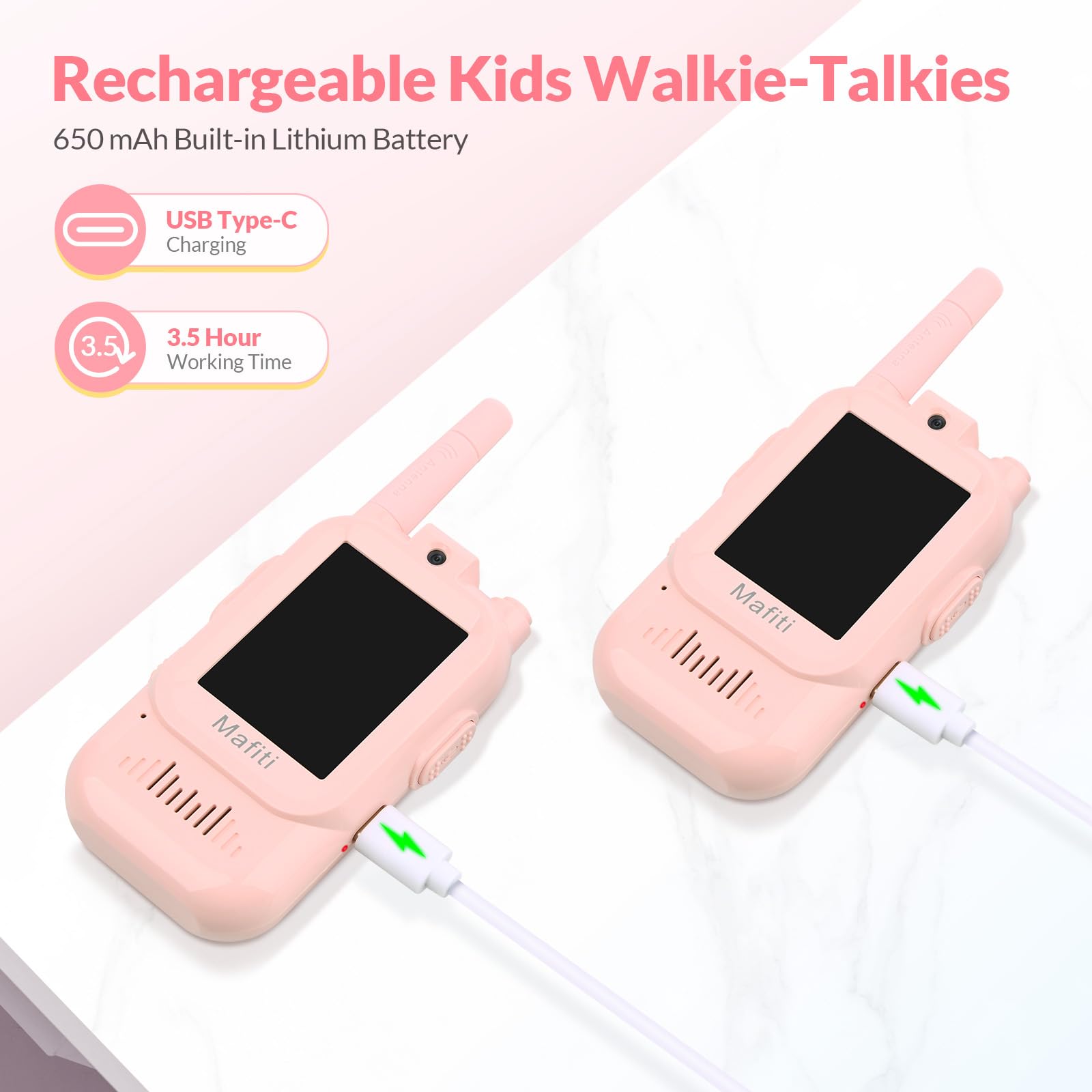 Mafiti one-button talk interface simplifies use for kids during play.
