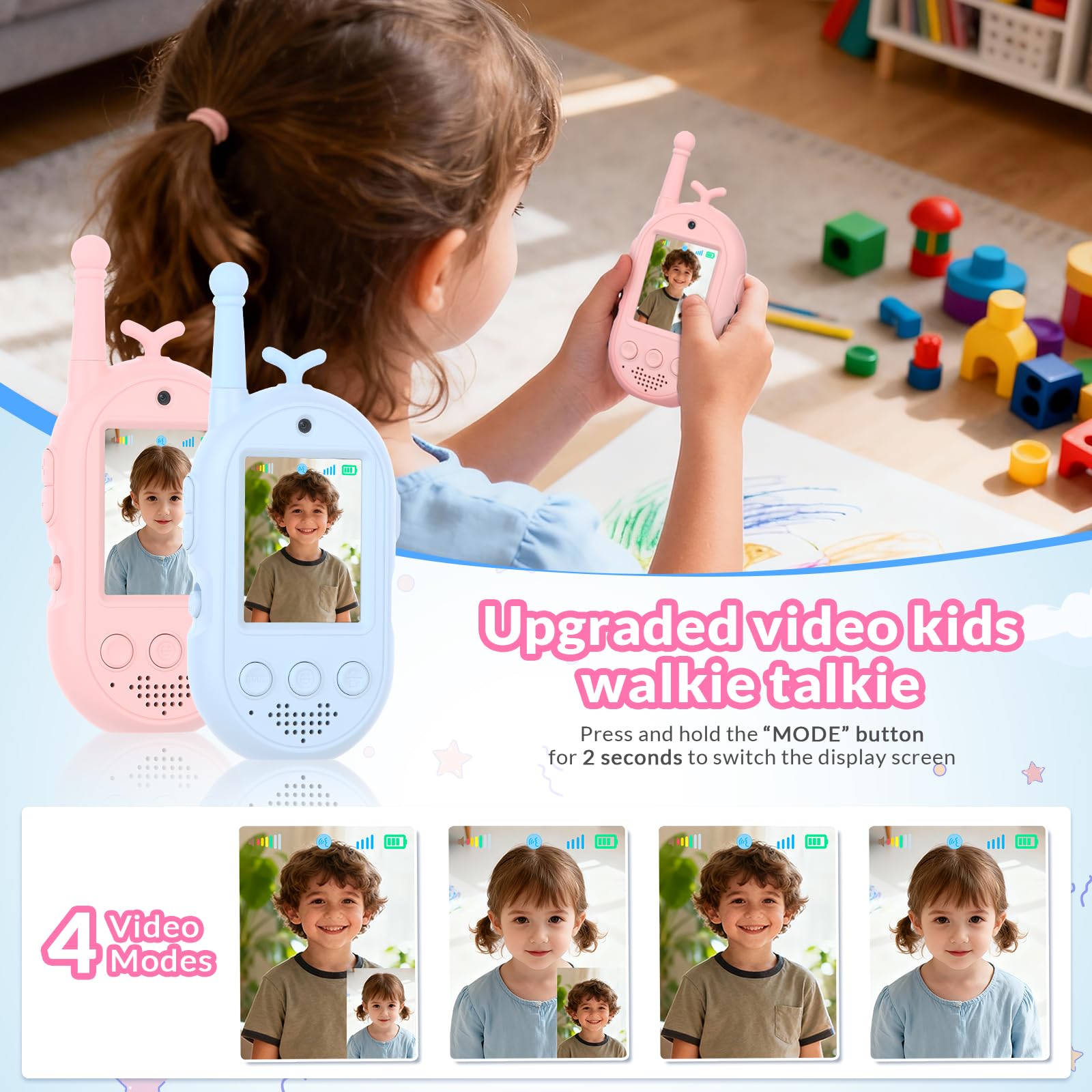 mafiti video walkie talkie kids two units paired for easy one-to-one chats