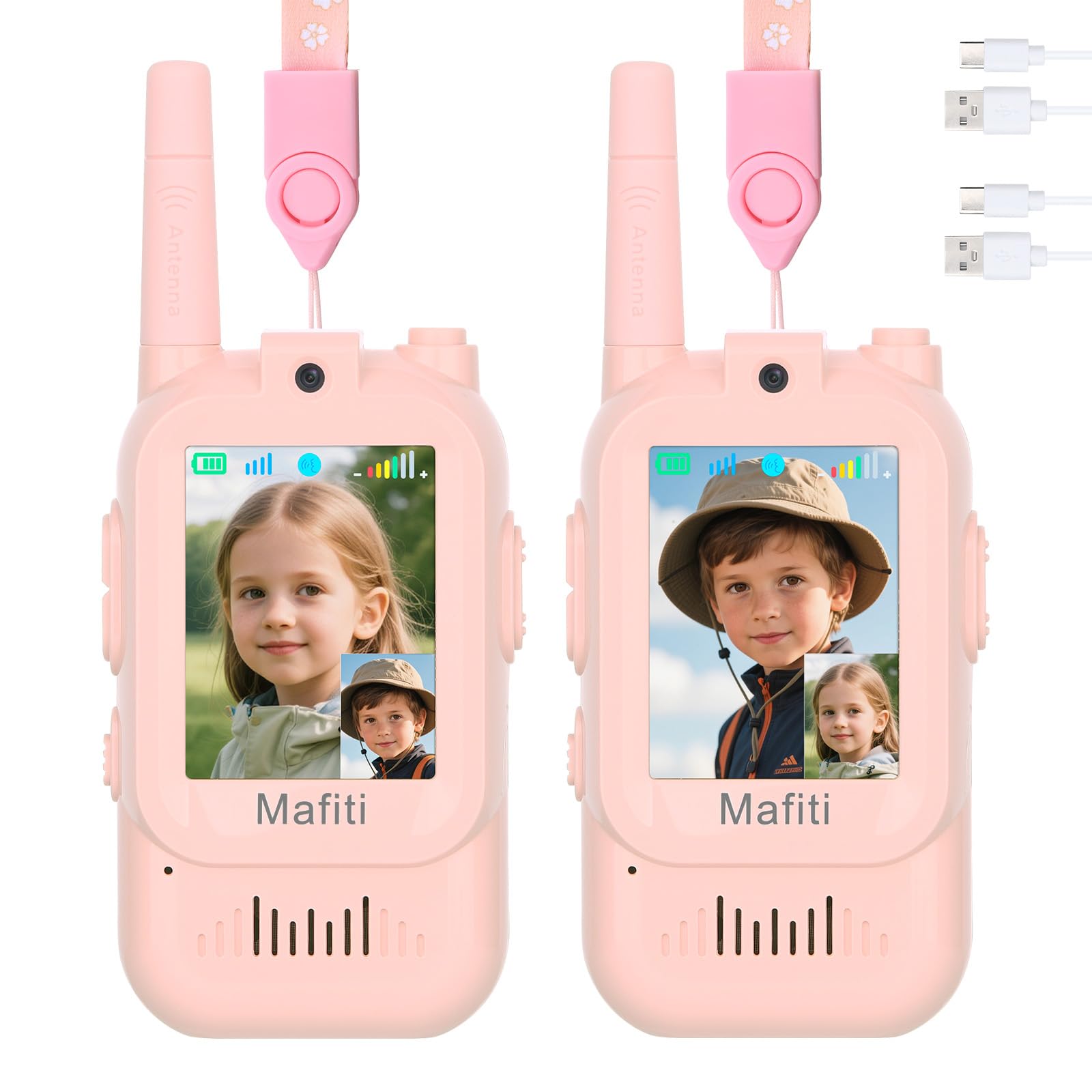 Mafiti video walkie talkies 2-pack in pink ideal for outdoor play.