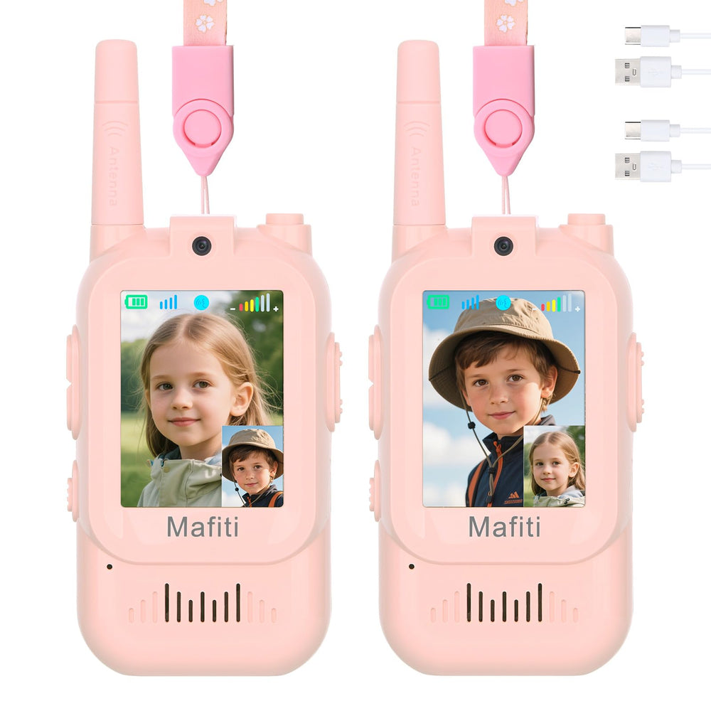 Mafiti video walkie talkies 2-pack in pink ideal for outdoor play.