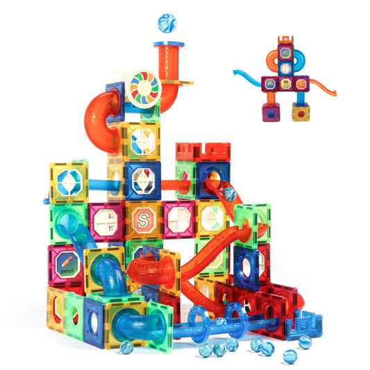 MAGBLOCK 176-piece magnetic tiles enable open-ended STEM building and marble runs.